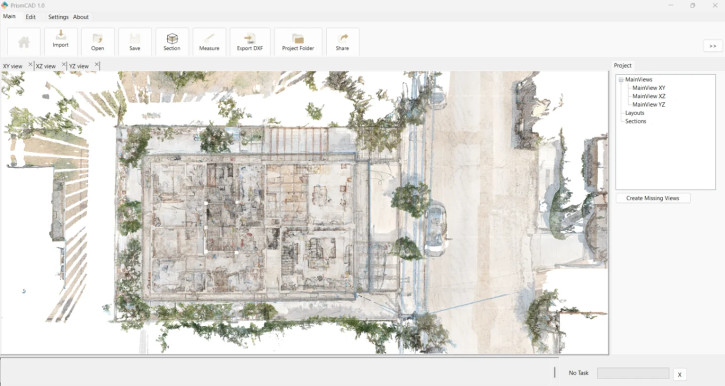 Orthographic projection generated from a point cloud in PrismaCAD